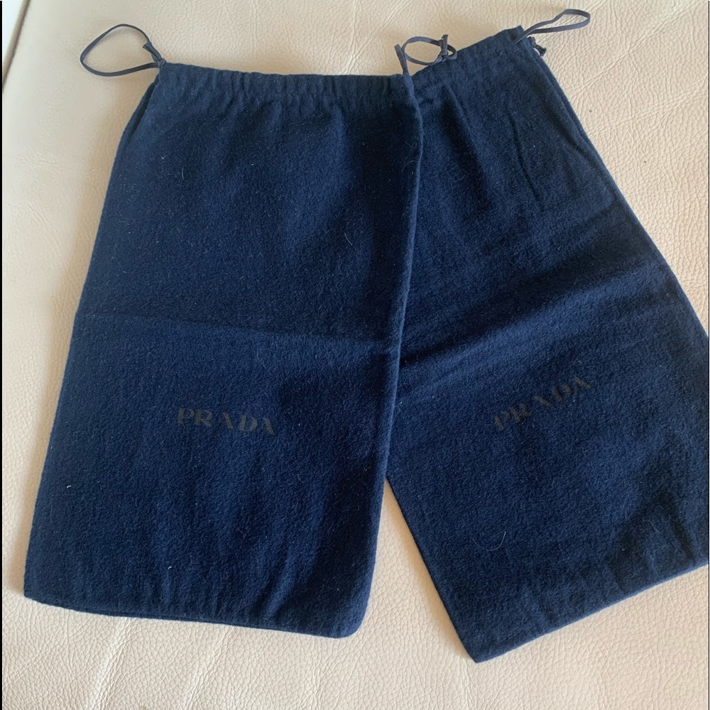 New PRADA two Flannel Shoe dust Storage Drowstring Bags  W 8.5” /H 14 3/4”.